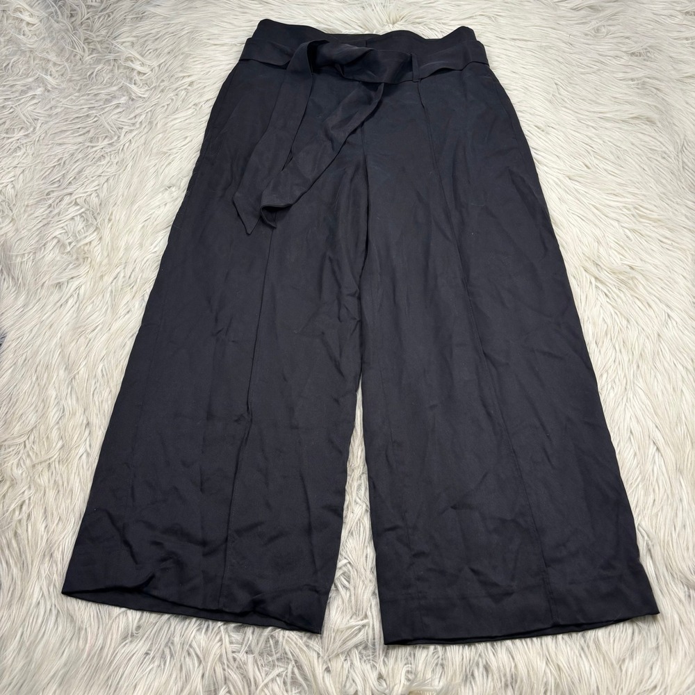 White House Black‎ Market Women's 6 Black Cropped Wide Leg Trouser Pant Chic